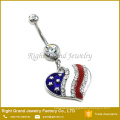 Surgical Steel Enamel Heart - shaped American Flag pattern Navel Belly Ring